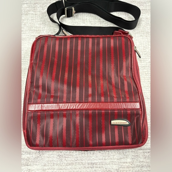 Travelon Crossbody Bag Red Striped Nylon Adjustable Strap Retro Y2K Expandable - Picture 9 of 12